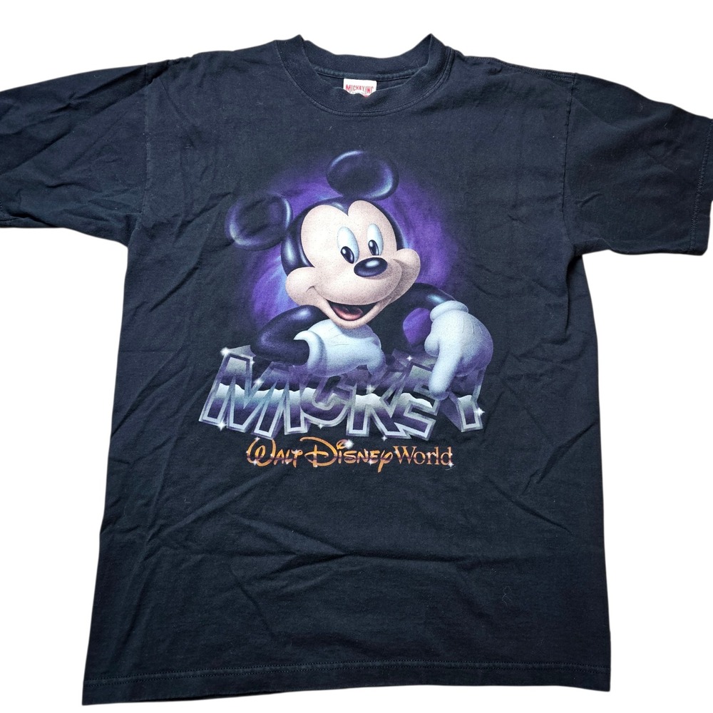 Vintage 90s Walt Disney World Mickey Mouse T-Shirt Black Cartoon 3D Size L - Picture 1 of 6